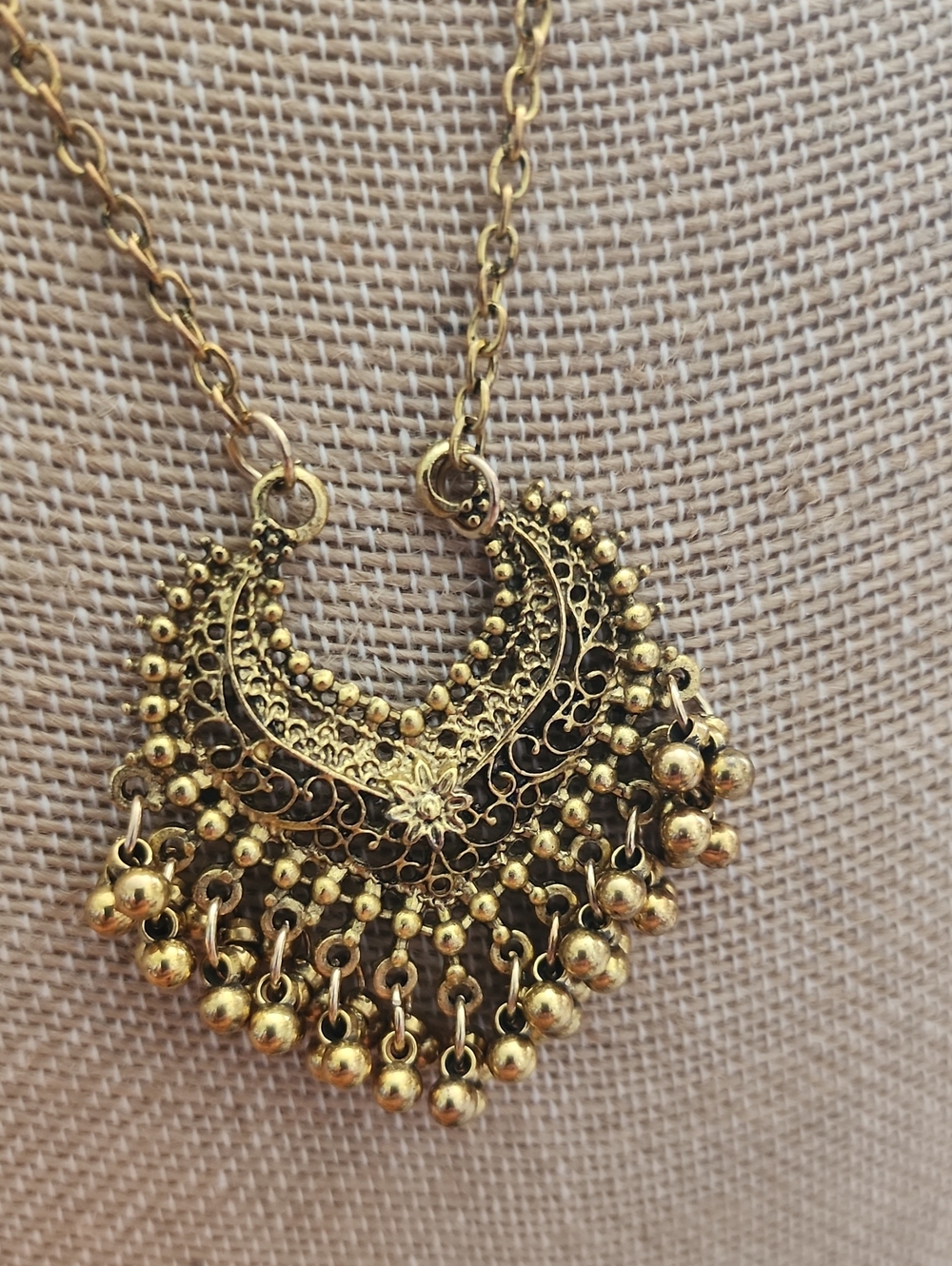 Gold Filigree Beaded Fringe Necklace